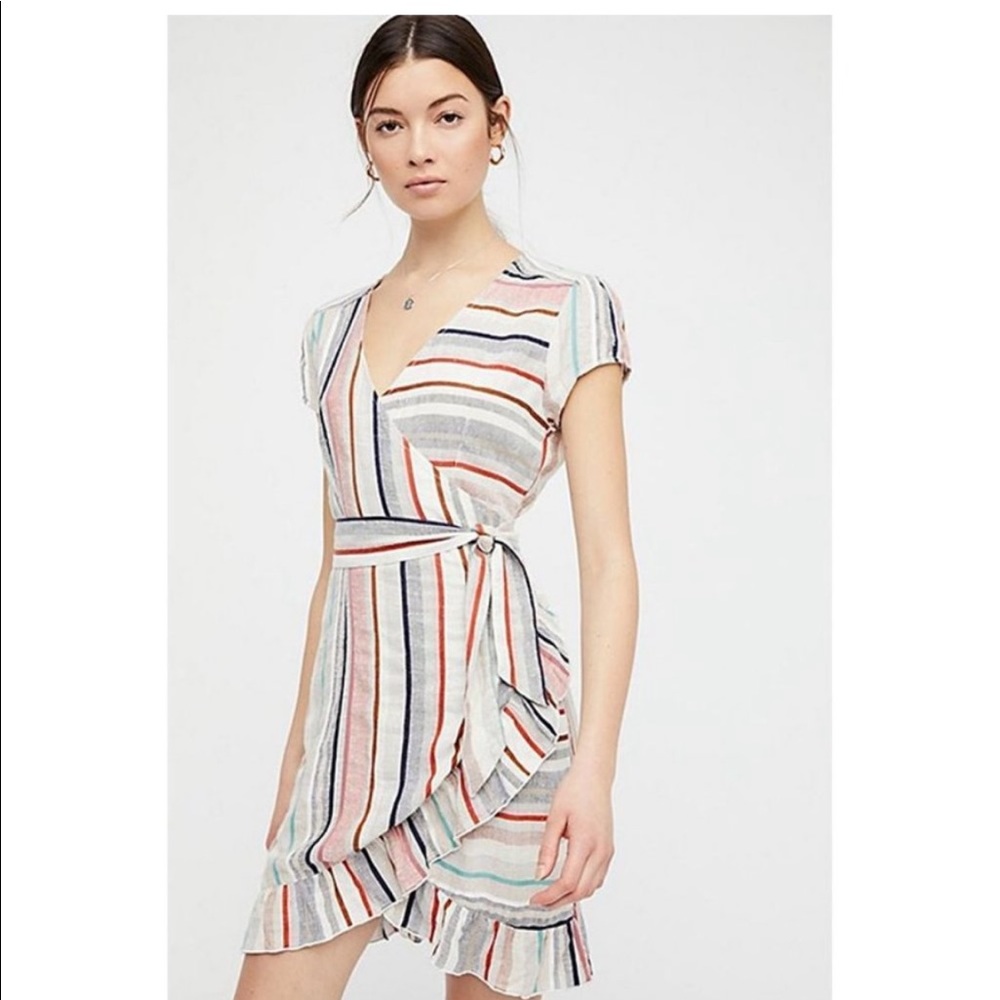 Free People Wrap It Up Multi Stripe Wrap Dress